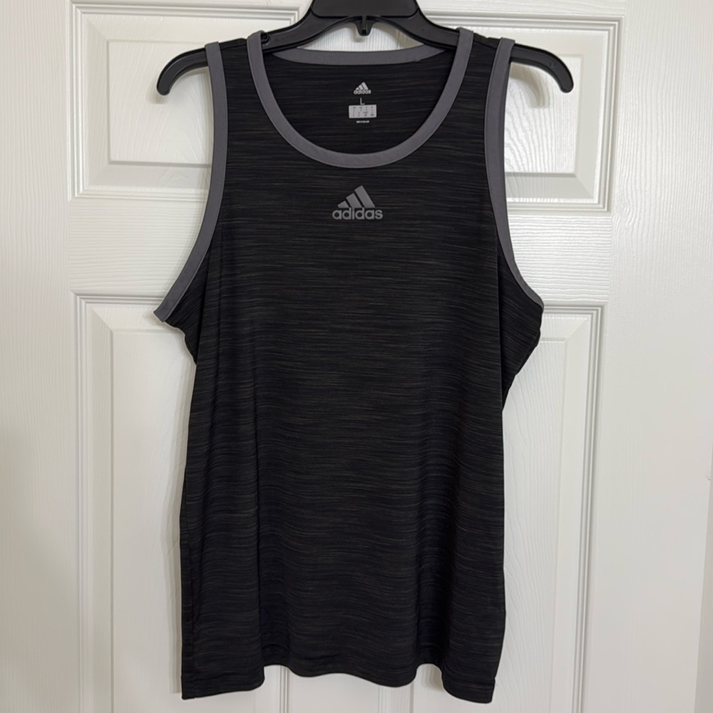 Adidas Gym Training Tank Top Heathered Black Grey Men’s Size Large